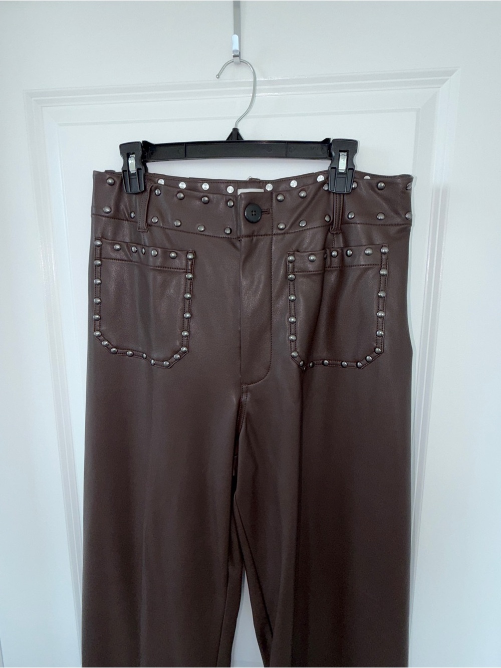 Anthropologie NWT Colette Full-Length Faux Leather Studded Pants by Maeve - Picture 4 of 12